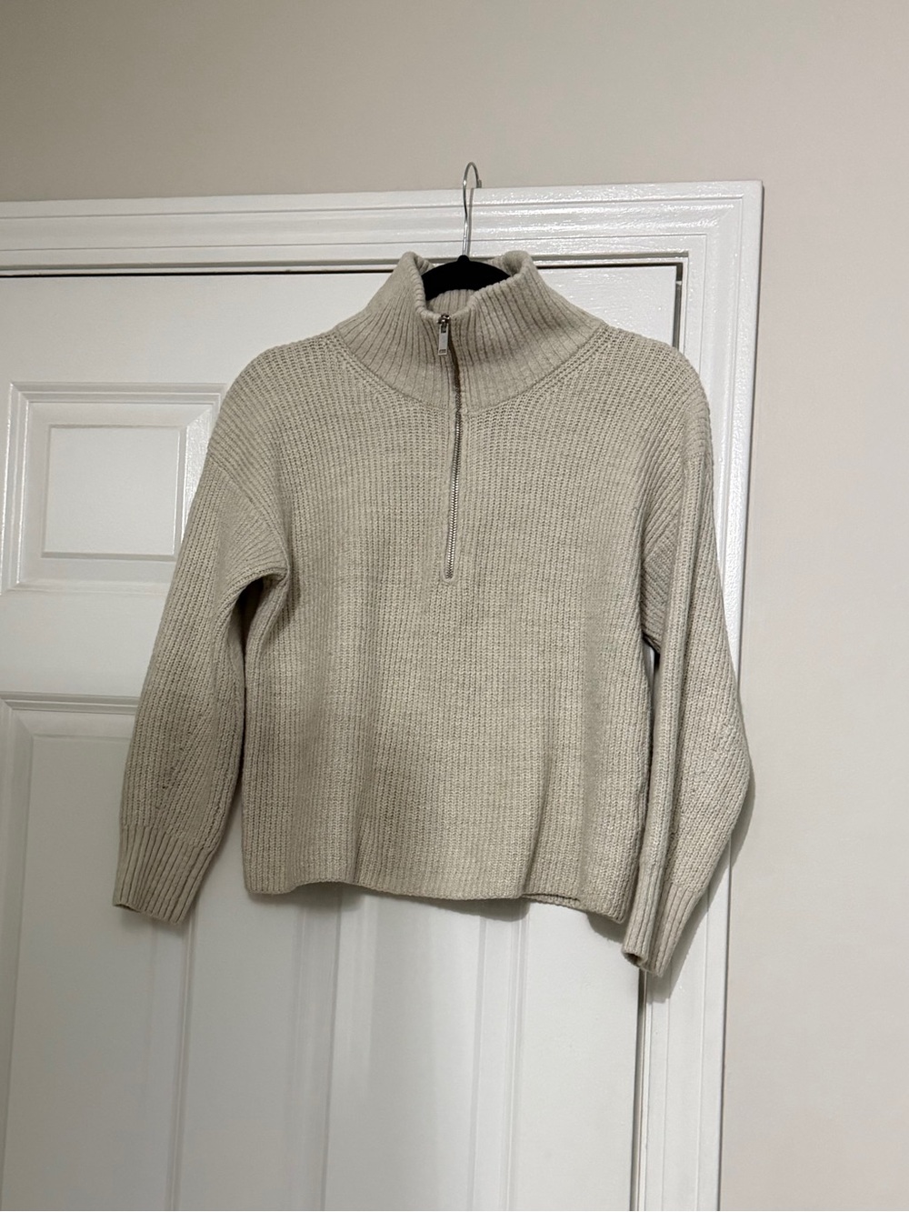 Old Navy Zip Mock Neck Ribbed Sweater in Light Beige